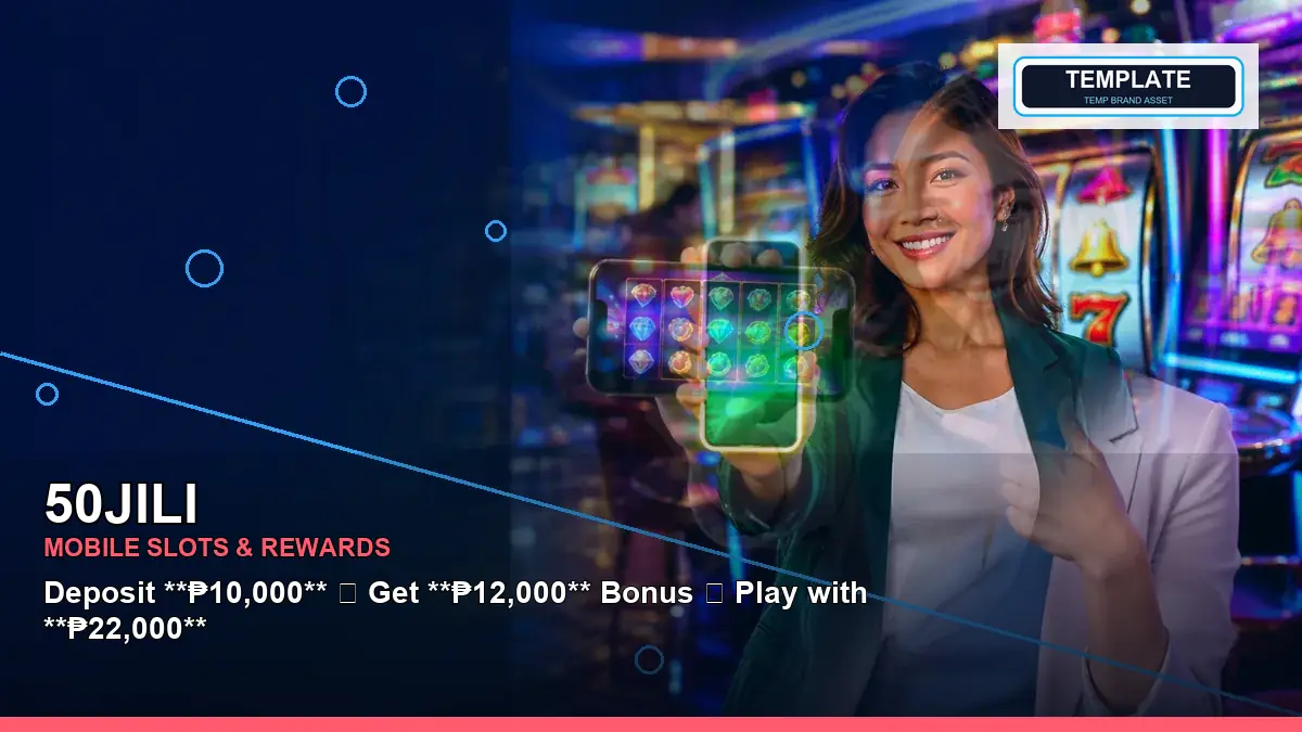 50JILI mobile casino app featuring an adult Filipina casino host with a right-framed composition